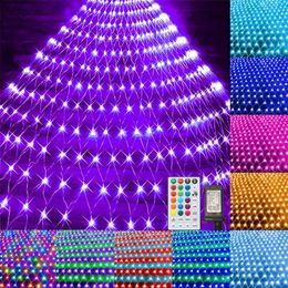 Christmas Decorations Connectable 3X2M RGB LED Net Lights 224 With Remote Outdoor Plug in Bushes Mesh String 231030