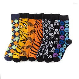 Men's Socks Leisure Fashion Tiger Cartoon Combed Cotton Personalized Skeleton Head Leopard Pattern Medium Sleeve