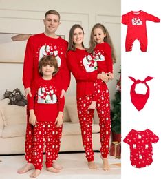 Family Matching Outfits Bear Print Pajama Set Christmas Parentchild Outfit Crew Neck Top Elastic Pants Sleepwear Loungewear Xmas Clothes 231030