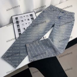 xinxinbuy Men women designer pant paris jacquard Graffiti Letter print Denim Spring summer Casual pants black blue Grey M-2XL