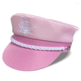 Ball Caps Embroidered Baseball Cap For Women Pink Flat Top Boat Captain Hat Adjustable Twill Ladies Snapback