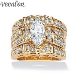 Vecalon Classic Jewelry Marquise Cut 2ct Cz diamond Wedding Band Ring Set for Women 14KT Yellow Gold Filled Enagement ring Gift233G
