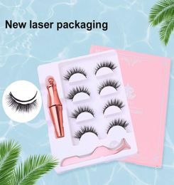 New 3D Magnetic Eyelashes Eyeliner and Eyelashes Kit With Reusable No Glue Faux Mink 5 Magnets False Lashes Pack of 4 Pairs6768330