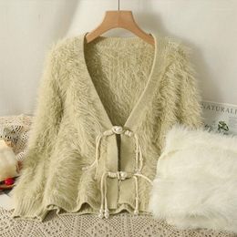 Women's Sweaters French Chic Cardigan For Women V-neck Femle Autumn Mohair Cardigans Ladies Single Breasted Long Sleeve Elegant Dropship