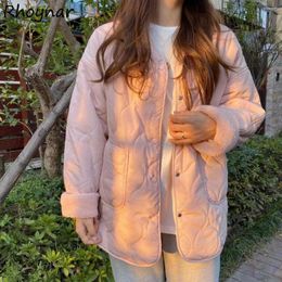 Women's Trench Coats Parkas Women Winter Korean Style Long Sleeve V-neck Leisure All-match Students Lady Pink Solid Outwear Fashion Tender