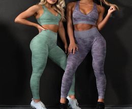 2Pcs Yoga Set Seamless Camouflage Women Fitness Clothing Sports Wear Gym Leggings Padded Push Up Strappy Sports Bra Suits4411972