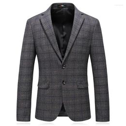 Men's Suits Classic Business Grey Suit Jacket For Men Slim Fit Plaid Blazer Autumn Casual Formal Wedding Outerwear Coat Dress