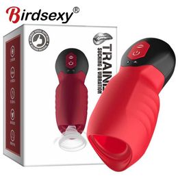 New 7 Modes Penis Delay Trainer Male Masturbator Vibrator Automatic Oral Climax Sex Glans Stimulate Massager Toys for Men 231010