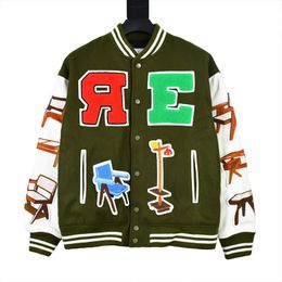 Autunm Men Single Breasted Stand Collar Coats Designer Man Baseball Jacket Woollen Applique Embroidery Patchwork