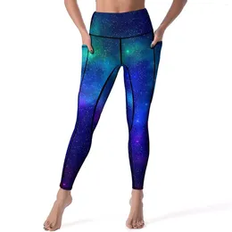 Women's Leggings Galaxy Nebula Sexy Blue And Purple Workout Gym Yoga Pants Push Up Stretchy Sports Tights Pockets Retro Graphic Leggins
