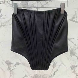 Camisoles Tanks 23Fashion New Sexy Black Leather Bra Runway Simple Versatile Solid Sleeveless Advanced Tube Tops Women High End Clothes For GirlL231031