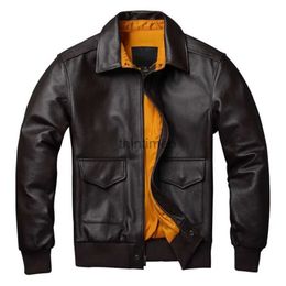 Jaqueta masculina de couro sintético de couro genuíno, jaqueta militar de piloto da força aérea voo a2, roupas de couro natural de vaca, outono yq231031