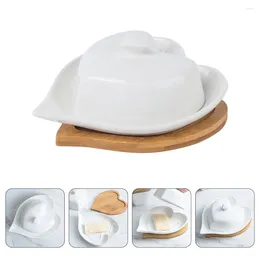 Dinnerware Sets Ceramics Butter Dish Airtight Bread Container Bell Jar Dome Plate Wood Portable Holder