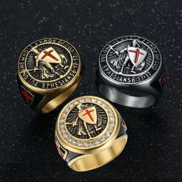 Stainless Steel Fashion Rings Knight's Protection Ring For Mens, Cross Knights Armor Shield Templar Design Hunter Jewelry