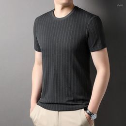 Men's T Shirts Top Grade Jacquard Brand Ice Silk Casual Mens Summer Shirt Short Sleeve Fashion Clothes