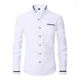 Men's Casual Shirts Men Stand Collar Button Down Long Sleeve Oxford White Grey