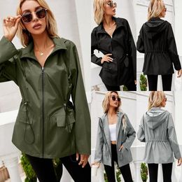 Women's Trench Coats Autumn Winter Windbreak Waist Rain Jacket Zip Raincoat Outdoor Mountain Clothing Womens Clothes Designer