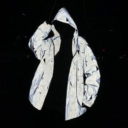 New full piece street reflective trend hooded jacket for men's loose fitting jacket windproof