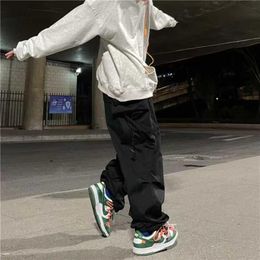 Men's Pants Parachute-Style Hip-hop Street Overalls Oversized Pocket Trousers Harajuku Loose Solid Colour Casual Y2K Legged Y2259b