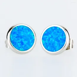 Stud Earrings KONGMOON Round Ocean Blue Fire Opal Silver Plated Jewellery For Women Piercing