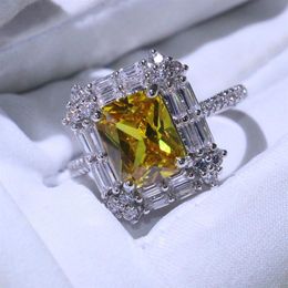 Victoria Wieck Stunning Handmade Luxury Jewelry 925 Sterling Silver T Princess Cut Gold Topaz CZ Diamond Women Wedding Band Ring F2440