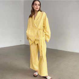 Women's Two Piece Pants Clothes 2023 Fall Striped Long Sleeves Loose Lace Top High Waist Trousers Fashion Casual Suit Vestidos