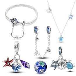 Bracelet Earrings Necklace Starfish Turtle Jewelry Set For Women Wedding 925 Silver Ocean Shells Charms Zirconia Original Bracelet Earrings Suit Jewelry 231030