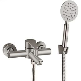 Bathroom Shower Heads Brushed Bathtub Faucet Wall Mount Filler with Handheld Rainfall Sprayer Set Mixer Taps SUS304 Stainless Steel 231030