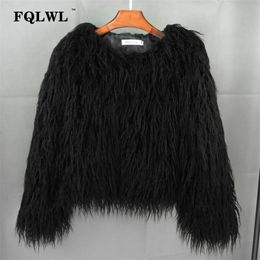 Women's Fur Faux Fur FQLWL Colourful Warm Faux Women Fur Coat Loose Black White Pink Plush Coat Female Jacket Fur Autumn Winter Shaggy Outerwear 231030