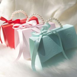 Gift Wrap 10pcs/lot Wedding Candy Box Pearl Handheld Bag Baby Shower Party Favor Favors Chocolate Paper