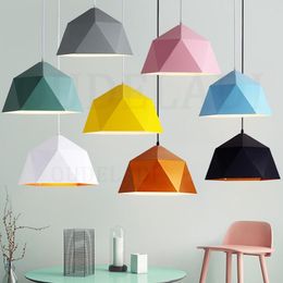 Pendant Lamps Nordic Wrought Iron Macarons Lights Single-headed Polygonal Diamond E27 Personalized Restaurant Home Lighting