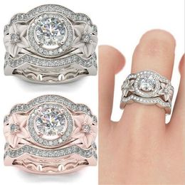 2020 Vintage Fashion Jewelry 925 Sterling Silver 3 PCS Rings Flower Ring CZ Diamond Women Wedding Engagement Band Ring For Lovers&207c