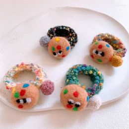 Hair Accessories 2023 Winter Fashion Children's Ponytail Korean Sweet Girl Cute Wool Felt Cookie Plush Rope Headwear