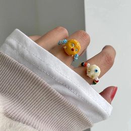 Cluster Rings AOMU Lovely Funny Korean Colourful Beads Monster Evil For Women Girls Adjustable Party Jewellery Gifts