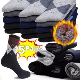 Men's Socks 5Pairs Thickened Plush Wool High Quality Towel Keep Warm Autumn Winter Cotton Christmas Gift Diamond Thermal