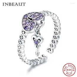 With Side Stones INBEAUT Trendy Forever Love Wedding Ring 925 Sterling Silver Purple Cubic Zirconia Heart Key Rings Adjustable Size For