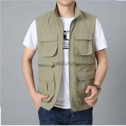 Men's Vests Summer Mens Tactical Fishing Vest Coat Plus Size Fisher Photographer Waistcoat Work Sleeveless Jacket Multi Pockets Vest M-8XL YQ231031