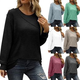 Women's Hoodies Top Double Layer Crew Neck Buttons Decorated Long Sleeved Hoodie Soft Up Quarter Zip Women Ski