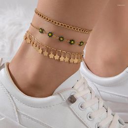 Anklets Fashion Cute Flower Anklet Set For Women Girl Simple Pendants Multilayer Alloy Metal Foot Chains Jewelry Gift 24732