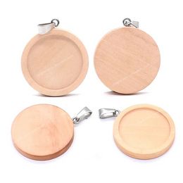 10pcs/lot 25mm Inner Size Wood and stainless steel hook Classic Simple Style Cabochon Base Setting Charms Pendant Jewelry Making Jewelry MakingJewelry Findings