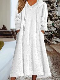 Basic Casual Dresses AutumnWinter Women Loose Casua Hoodies l Fur Hooded Long Sleeve Dress Home 231031