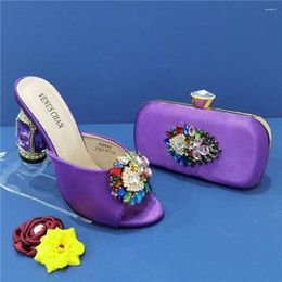 Dress Shoes African Sets 2023 Est Party Ladies And Bag SetFull Diamond Butterfly Design In Purple Colour