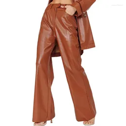 Women's Pants Women Leather Flared Autumn Winter Clothes Casual Solid Color High Waist Bell Bottoms Bootcut Trousers With Pocket