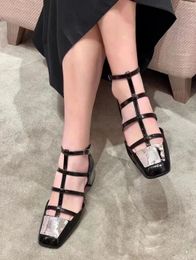 2023 Early Spring New Square Headed Mary Jane Sandals with Hollow Out Design, Fashion Versatile Designer Luxury