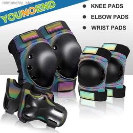 Skate Protective Gear 6Pcs Adult Teens Kids Rainbow Knee Pads Elbow Pads Wrist Guards Sport Protective Gear for Roller Skating Skateboarding Cycling Q231031