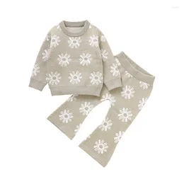 Clothing Sets 0-3Years Born Baby Girls Clothes Autumn Winter Floral Knitted Toddler Outwear Long Sleeve Pullovers Tops Trousers Outfit