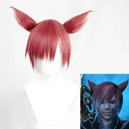 Party Supplies Gurahatia FF14 XIV Remake The Crystal Exarch Red Silver Grey With Ear Cosplay Heat Resistant Synthetic Hair Halloween Wig Cap
