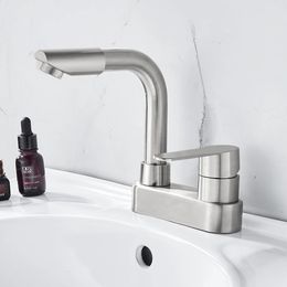 Kitchen Faucets Bathroom Basin Faucet 304 Stainless Steel Sink Mixer Tap Cold Water Ceramic 2 Holes Single Handle 231030