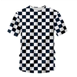 Newest 3D Printed T-Shirt Black White Grid Short Sleeve Summer Casual Tops Tees Fashion O-Neck T shirt Male DX04303K