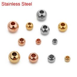 20/50pcs Stainless Steel Big Hole Spacer Beads 3 4 5 6mm Rose Gold Colour Loose Round Charm Beads For DIY Bracelet Jewellery Making Fashion JewelryBeads